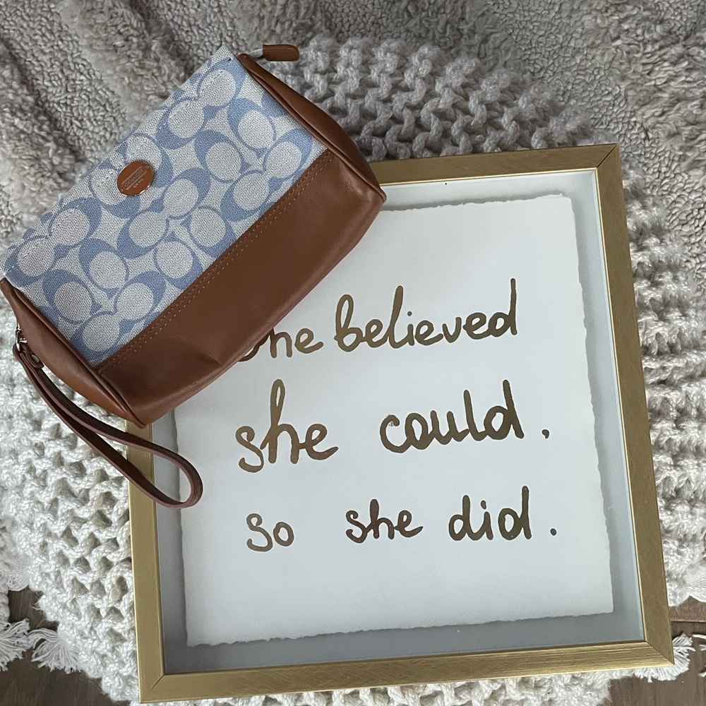 Coach Hampton Signature Jacquard Blue and Brown Wristlet Clutch